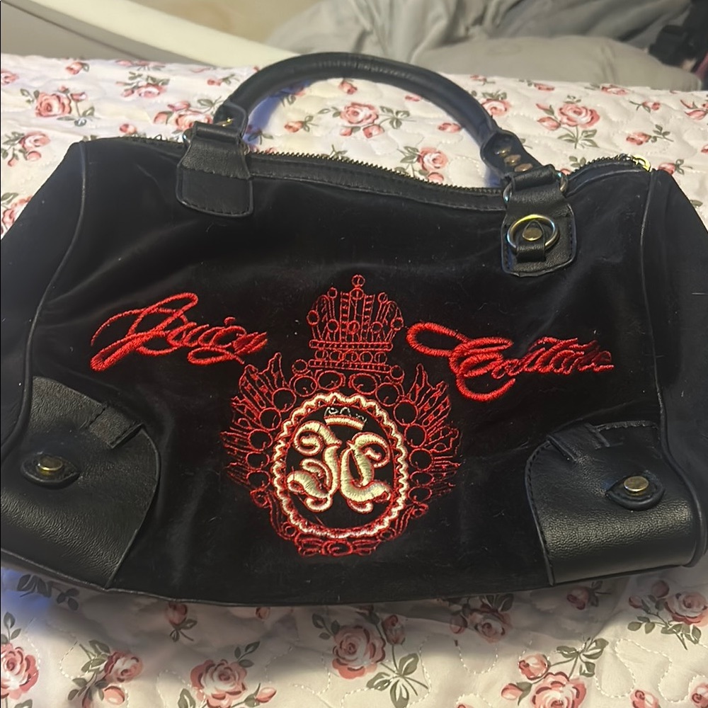 Juicy Couture Black and Red Satchel with Embroidered Crest